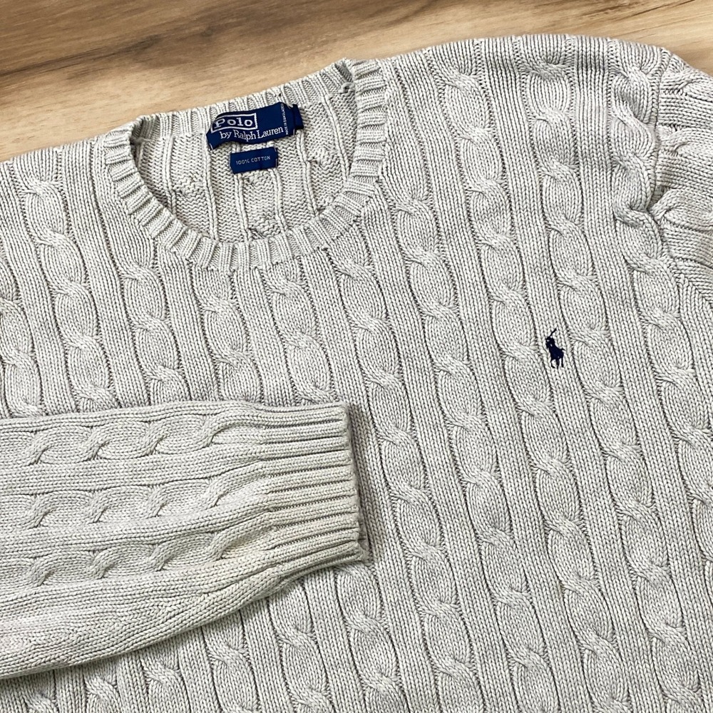 Polo Ralph Lauren Sweater Mens XXL Classic Cotton Cable Knit Grey Quiet Luxury